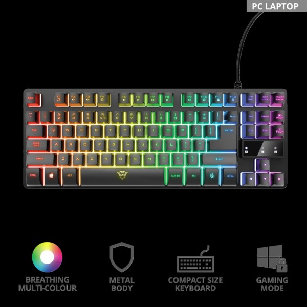 Trust GXT 833 Thado TKL Illuminated Gaming Keyboard, multicolour LE...