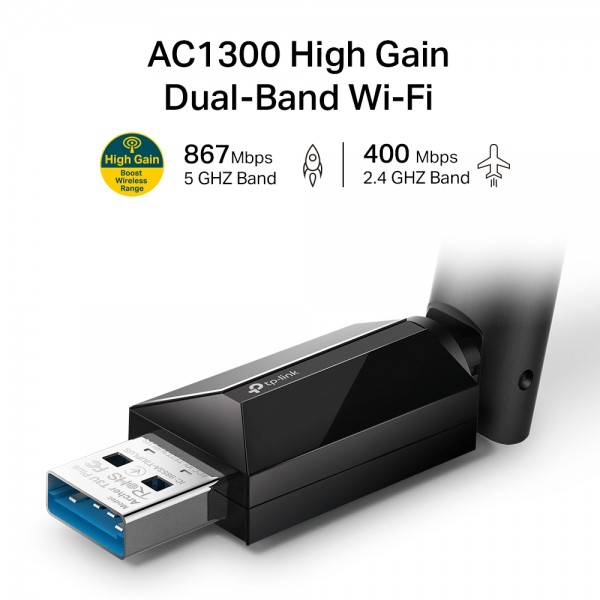 TP-Link ARCHER T3U PLUS AC1300 High Gain Wireless Dual Band USB Ada...