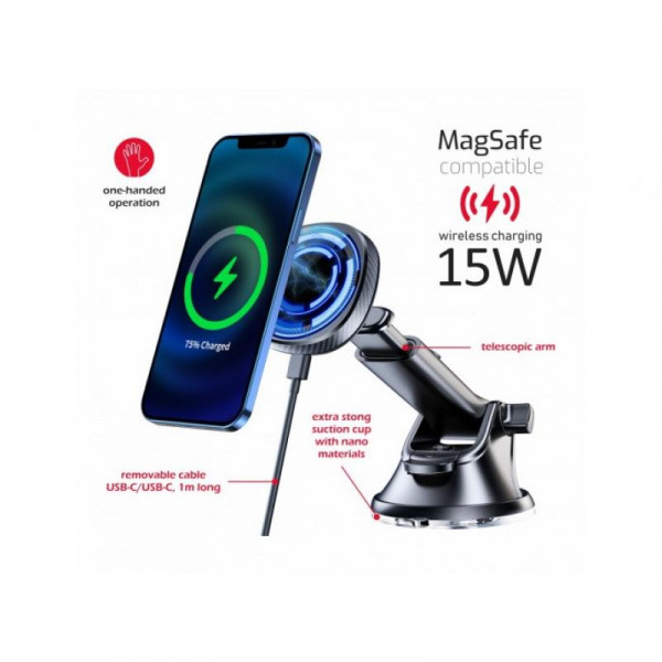Swissten Magnetic Car Holder with Wireless Charger 15W (MagSafe com...